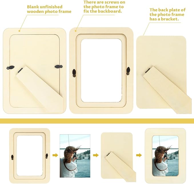 VOKOY 4 Pack Wooden Picture Frames for Crafts, 4x6 Inch Wood DIY Picture Frame for Crafting & Painting, Unfinished Standing Photo Frame Wood Decorations for Art Projects Birthday Gifts
