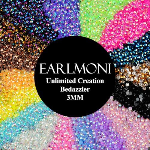 Resin Jelly Rhinestones for Bedazzling, EARLMONI Multi Colord Bedazzler Kit with 15ml B7000 Jewelry Glue Rhinestone Pen Tool for Clothes Nail Art (40 Colors, 3MM)