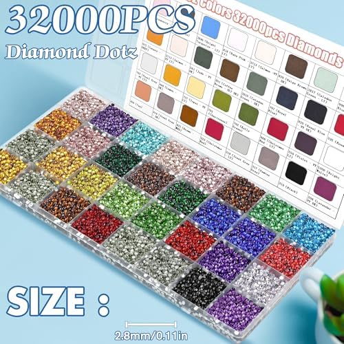 32 Colors 32,000 PCS Acrylic Diamond Painting Beads, Flat Bottom Round Rhinestones for 5D DIY Craft, Boxed with DMC Color Codes