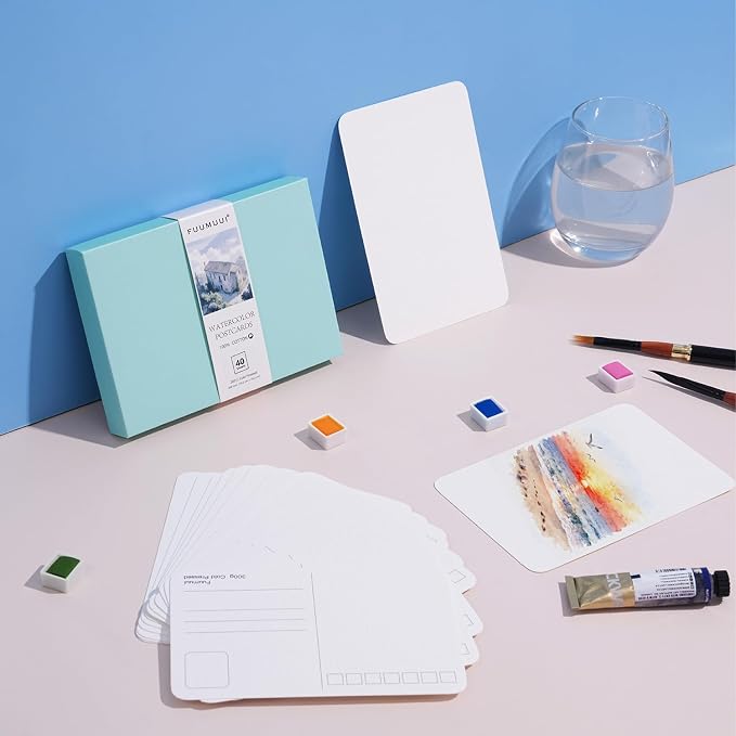 Fuumuui 40 Cards Watercolor Postcards Blank 4 x 6 inch, 140lb/300gsm, 100% Cotton Cold-Pressed Art Paper for Painting, DIY, Mailing, Invitations, Greeting Cards
