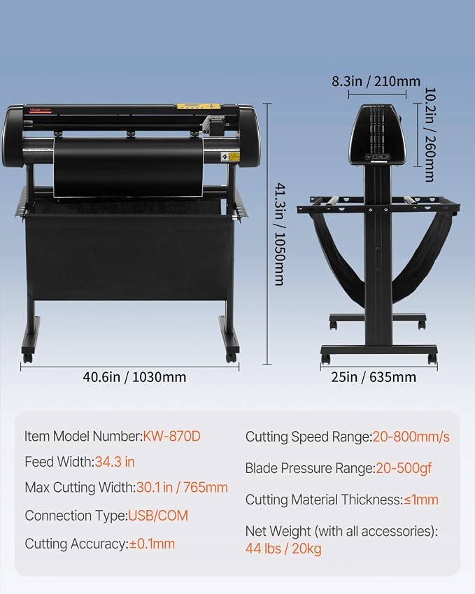 VEVOR Vinyl Cutter Machine 34 inches Bundle Manual Vinyl Plotter Cutter | For Cutting Multiple Materials, with Signmaster Software for Design and Cut, with Supplies and Tools, Monochrome, Black