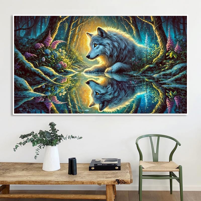 Large Diamond Art Kits for Adults, Big Forest Wolf Diamond Painting Kits
