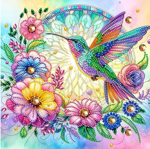 Bloomthread Hummingbird Diamond Painting Kits for Adults – Partial Drill Diamond Art Painting Kits for Holiday Gifts and Home Decor 12x12 Inches (Hummingbird)