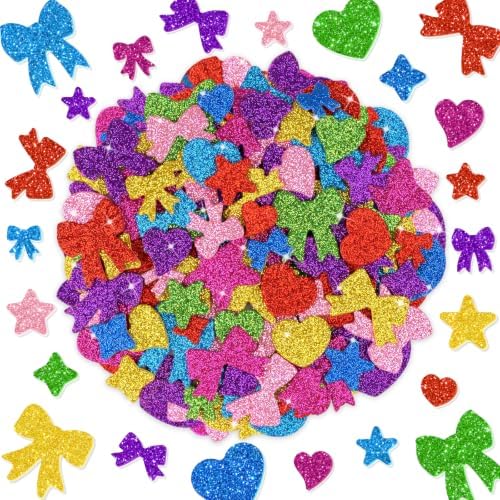 1000PCS Glitter Foam Stickers, Colorful Heart & Bow Stickers, Self-Adhesive Foam Stickers for Scrapbooking Greeting Cards Sweet Themed Party Decor Kids Art Projects & Holiday Supplies