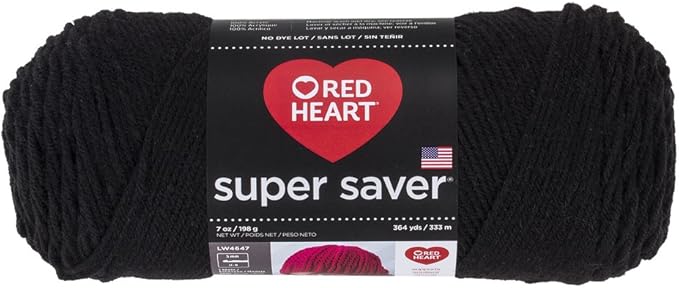 Red Heart Super Saver Yarn 312 Black | #4 Medium Worsted Weight Acrylic Soft Yarn for Blankets, Beanies, Amigurumi, and Beginner Projects, 364 yards, 198g/7oz