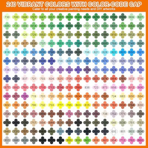 240 Colors Soft Brush Tip Acrylic Markers Set, Paint Pens for Rock, Wood, Fabric, Canvas, Glass, DIY Crafts, Waterproof Paint Markers, Vibrant Acrylic Pens for Artists and Art Projects (BAG)