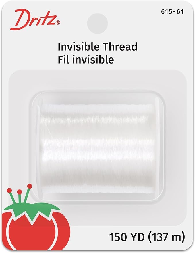Dritz Invisible Thread, 150 Yards – Clear Thread | Blends Seamlessly with Any Fabric for Quilting, Appliqués, Crafts & Garments, 1 Roll, Clear