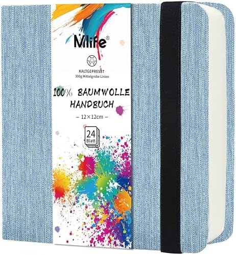 Mlife Square Watercolor Sketchbook,100% Cotton,300gsm/140lb,Acid-Free,Watercolor Journal for Artists Adults Students,4.7 * 4.7 Inches(Blue)