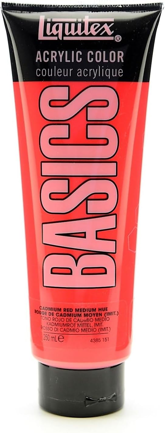 Liquitex BASICS Acrylic Paint, 8.5-oz Tube, Cadmium Red Medium Hue | Medium Viscosity, Satin Finish, Lightfast, Fine Art Pigments, Range of Opacities, Easy Blending