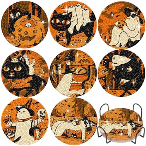 DOTSOPS 8 PCS Halloween Diamond Art Kits for Adults Diamond Art Coasters