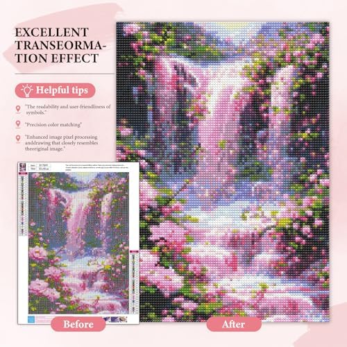 Yezavesu Landscape Scenery Diamond Art Kits for Adults Beginners 12x16 Inch | Waterfall Diamond Painting, DIY 5D Full Round Drill Gem Art, Stress Relief Craft Kits, Home Wall Decor Gift