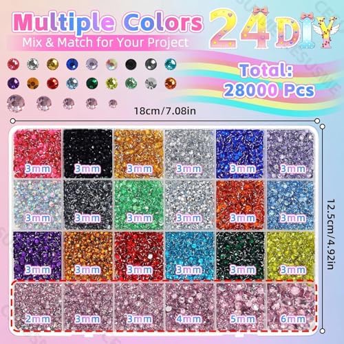 28000Pcs Color Rhinestones Bedazzling Kit, Light Pink Resin Gems for Crafts