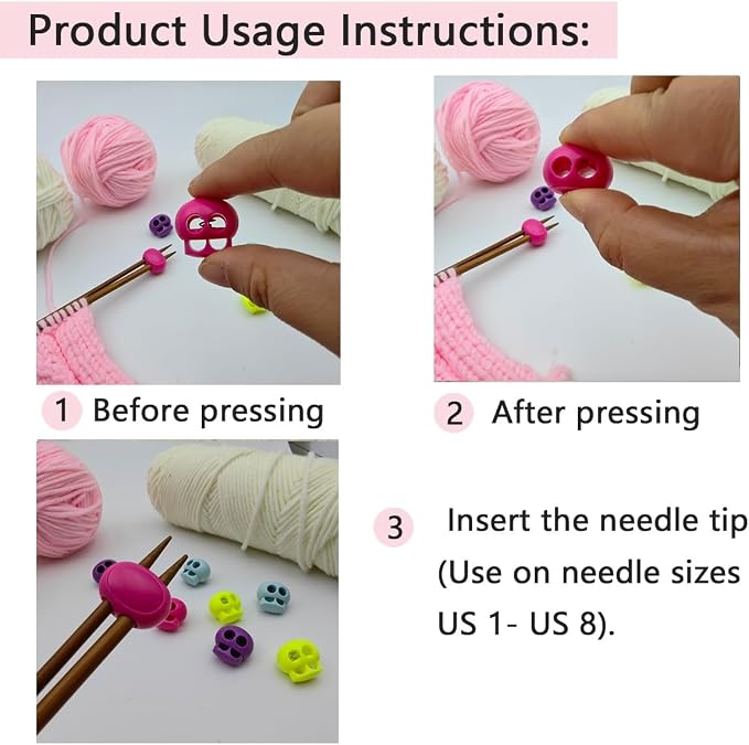 MAGNEECH 8 Pcs Colorful Knitting Needle Stoppers, Double Hole Needle Point Protectors, Huggers - Essential Knitting Accessories in Colorful Hues