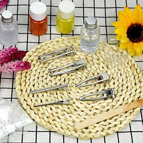60PCS Hair Clips for Silicone Resin Molds, DIY Hair Bow Clips Pearl Hairpin Hair Accessories for Girls and Women (Silver)