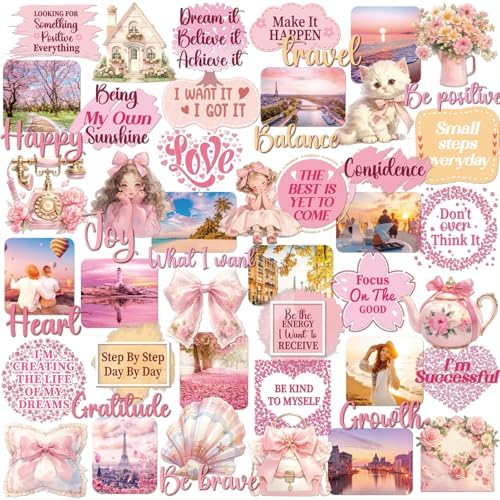Pink Vision Board Stickers - 50 Pcs Cute Aesthetic Travel Kit