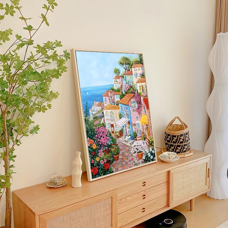 The Flower Town by the Sea Diamond Art Kits for Adults, Diamond Painting Kit for Beginners, Round 5D DIY Diamond Dots art,Full Drill Painting Kit Art and Crafts for Adults Home Wall Decor11.8x15.7inch