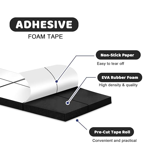 330 PCS Double Sided Foam Tape Pre Cut 1/2 X 2/5 Inch Small Adhesive Foam Squares for Crafts Thin Foam Craft Tape Split for Arts Crafts Sewing Scrapbook DIY Christmas (Tape, Black)