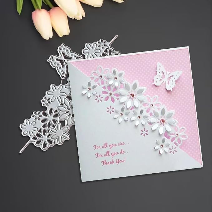 Lapoo Flowers Cutting Die for Scrapbooking - Durable Metal Cutting Die for DIY Scrapbook Photo Album Decorative Paper Card, Metal Card Making Supplies (Butterfly and Flower 5.5 x 2.5 in)