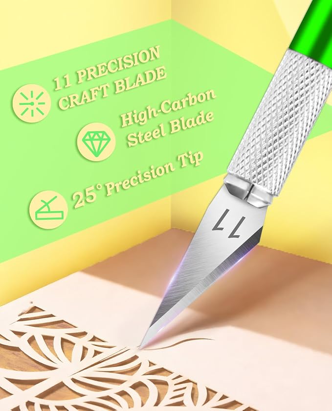 DIYSELF Craft Knife with 10 Extra #11 Blades, Precision Hobby Knife Set with Steel Ruler, Exacto Knife for Crafting, Polymer Clay, Pottery, Paper, Vinyl, Stencil & Model Making (Green) | Exacto Knife for Crafting, Hobby Knife Set for Polymer Clay, Pott...