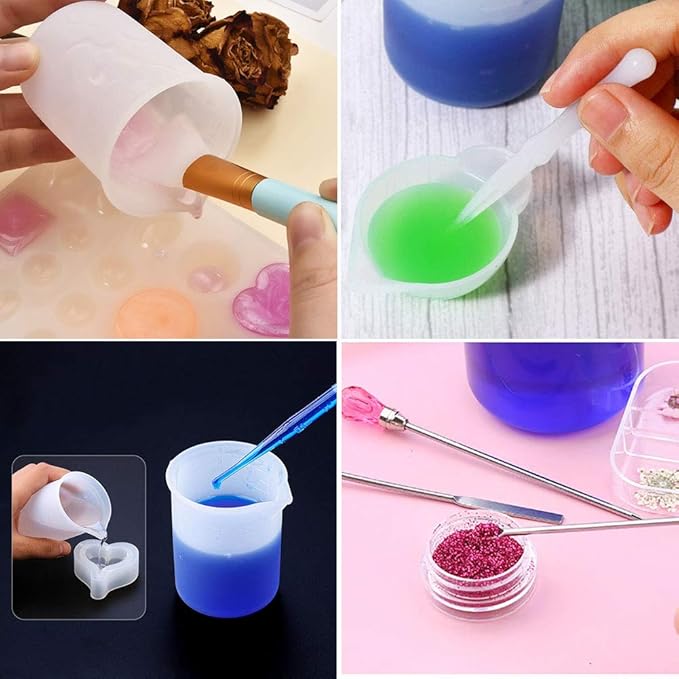 Resin Tools Set 22pcs, A3 Silicone Sheet with 100 ml Measuring Mixing Cups, Brushes Stir Sticks Spoons, Pipette for Epoxy Resin DIY Crafts Painting