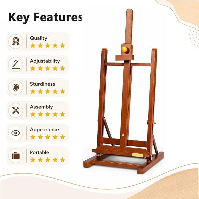 DJAR Medium Tabletop Painting Easel, Assembly-Free, Solid Beechwood, Walnut | Adjustable H-Frame Desktop Painting Stand, Holds canvases up to 27.5", Premium Art Supplies for Students and Beginners