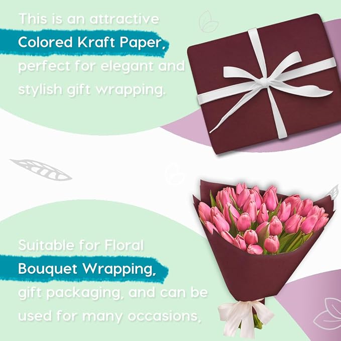PerkHomy Wine Red Kraft Paper Roll 48" x 3,600" (300') for Gift Wrapping Bouquet Flower Art Painting Craft Writing Packaging Shipping 80GSM 55LB (Wine Red, 48" x 300')