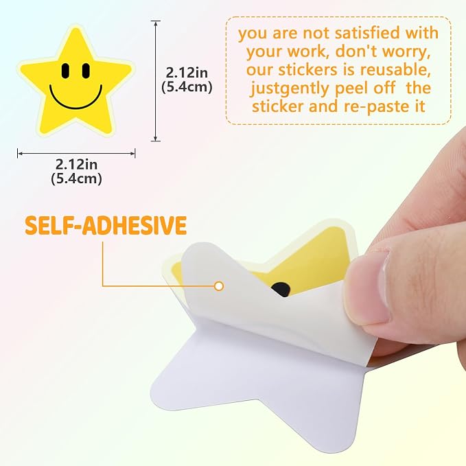 50PCS Glow in The Dark Stickers, Smile Star Stickers
