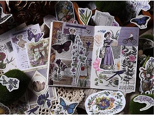 Alideco 200pcs Vintage Scrapbook Stickers Kawaii Purple Floral Scrapbooking Paper Washi Junk Journaling Supplies Collage Album Aesthetic Cottagecore Picture Frames(Butterfly)
