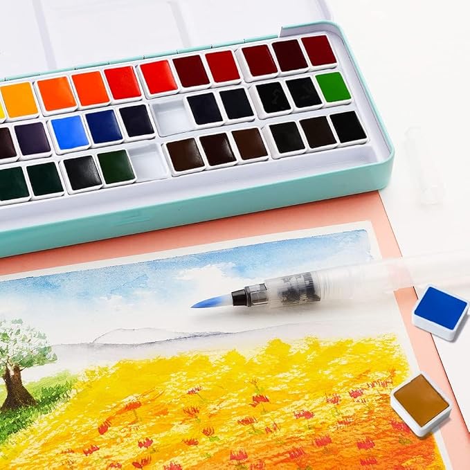 MeiLiang Watercolor Paint Set, 36 Vivid Colors in Pocket Box with Metal Ring and Watercolor Brush, Perfect for Students, Beginners and More