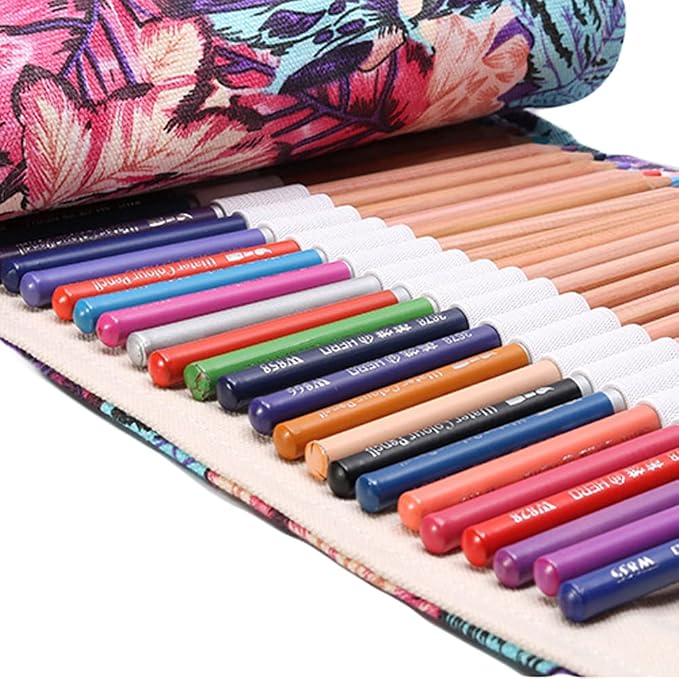 DIYOMR 24/36/72 Slots Pencil Wrap Pencil Rolls, Artist Colored Pencils Roll Up Bag Short Brushes Pouch Case Pencils Organizer for Drawing Coloring and Sketching,No Pencils (Maple Leaves, 36slots)