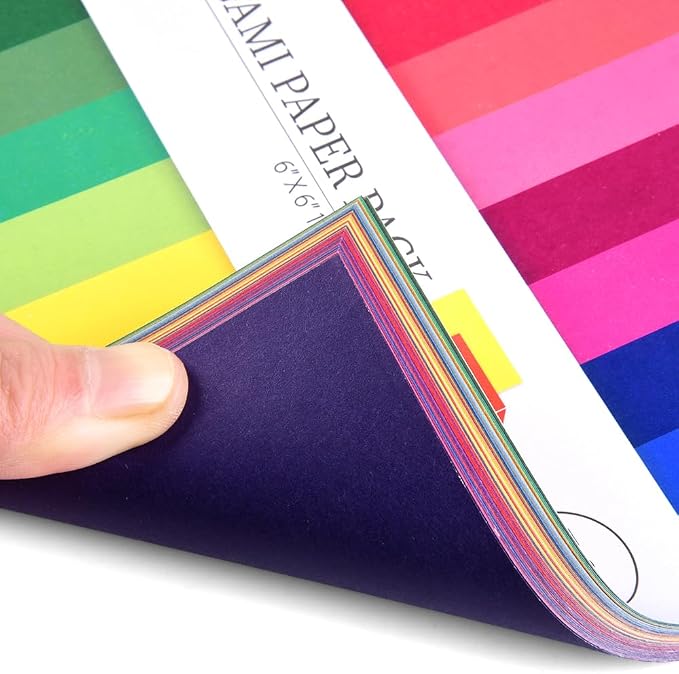 Origami Paper 100 Sheets, 6-Inch Square Double Sided Colored Craft Paper | 70GSM colorful paper,100 Vivid Pattern Origami Kit,DIY Hand Crafts,Arts Creativity,Easy to Fold,No-Fading.Solid Color