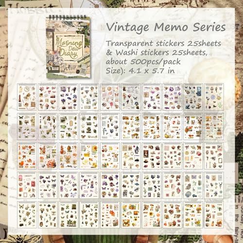 Vintage Stickers Pack, 50 Sheets Over 500 Pcs Art Stickers for Journaling, Scrapbooking Supplies and Junk Journal Bullet Journal Deco & Collage Kit Planner Accessories (Furniture)