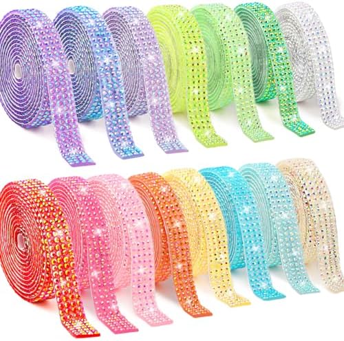 15 Yards Self Adhesive Rhinestone Strips, Rhinestone Ribbons Self Adhesive, Diamond Crystal Bedazzling Strips Glitter Bling Rhinestones Tape Stickers for Crafts, Fabric, Car, Shoes, Décor