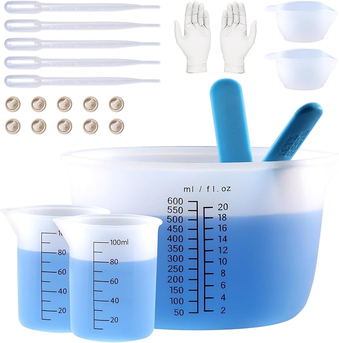 LET'S RESIN Silicone Mixing Cups, 600 ml and 100 ml, 2 Scales | Thick Non-Stick Silicone Cups Feature Two Measurement Scales and Include a Stirring Stick for Easy Resin Mixing and Cleanup