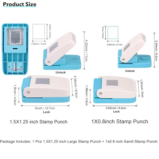 CYFUN DESIGN 2Pcs Stamp Punch, 1.5X1.25in Large Stamp Punch, 1x0.8in Rectangular Postage Stamps Punches, Craft Lever StampCutter Hole Puncher, Paper Punches for Crafting Card Making Scrapbook Supplies