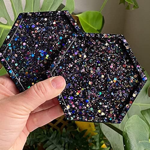 HEMOER Black Glitter, 100g/3.5oz Holographic Chunky Glitter Mixed Hexagon Chunky & Fine Flakes Iridescent Sequins for Epoxy Crafts, Resin, Nail Body, Tumblers, Festival Party