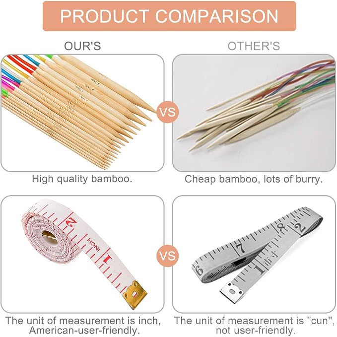 18 Pairs Circular Knitting Needles Set, Vancens Premium Bamboo Knitting Needles with Colorful Plastic Tube, 5 Kind of Tools for Weave are Included, 18 Sizes: 2mm - 10mm, 16 Inches Length