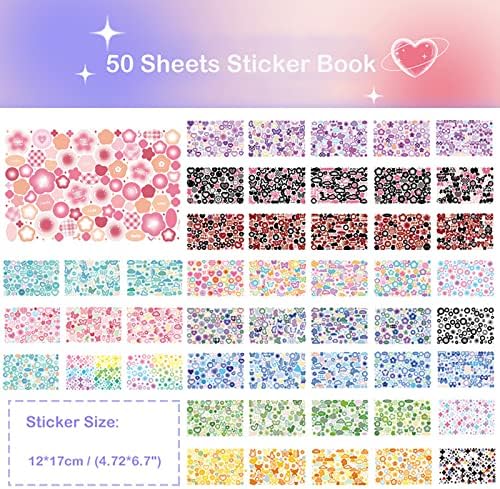 Doraking Colorful Sticker Book, 50 Sheets Shiny Love Bubble Heart Butterfly Ribbon Cute Stickers for Junk Journal Arts Craft Greeting Cards Scrapbook Supplies Home Decoration, DIY Deco Stickers (A)