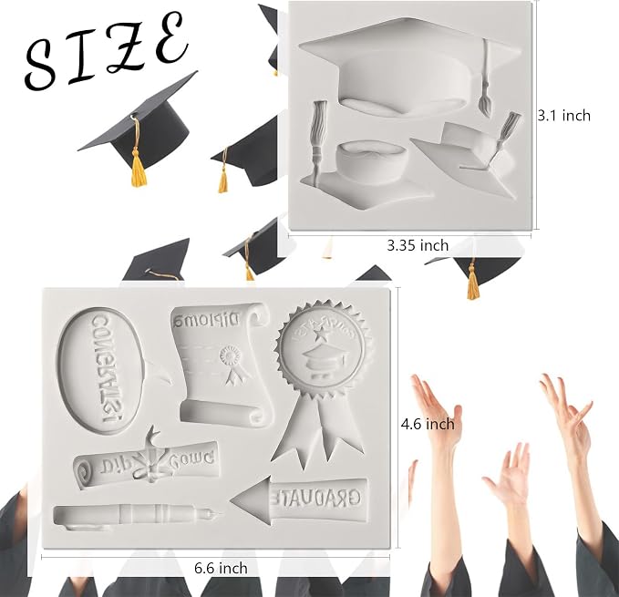 Sakolla Graduation Fondant Molds Silicone Doctoral Cap Diploma Chocolate Candy Molds Congrats Grad Congratulations Mould Cake Toppers Party Decorations for 2026 Graduation Celebration
