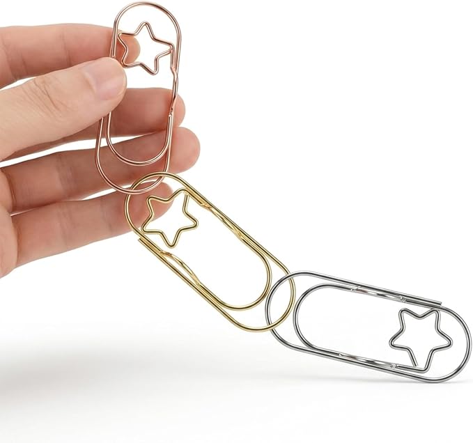 Ymapinc 15 Pcs Star Paper Clips Small, Pen Holder Clips, Metal Cute Paperclips, Pen Holder for Notebook, Bookmark, Planner/Journal Accessories for School Office (Gold+Silver+Rose gold)*5