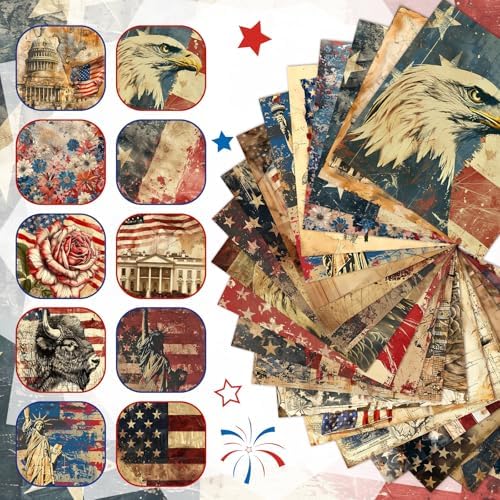HunnmingRe 20 Pcs 10x10'' Vintage Patriotic Quilting Fabric Square Red White Blue Precut Fabric Bundle 4th of July USA Flag Star Patchwork Material for Memorial Day Sewing DIY Craft 250 Anniversary
