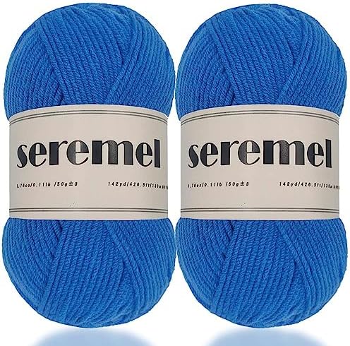 Seremel 4-Ply Acrylic Soft Yarn, 2 Skeins Crochet Yarn (Royal Blue)