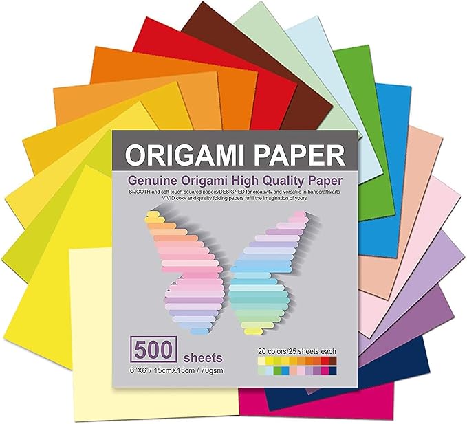 Origami Paper 500 Sheets, 20 Vivid Colors, Double Sided Colors Make Colorful and Easy Origami,6 Inch Square Sheet, Papers, Arts and Crafts Projects (E-book included)