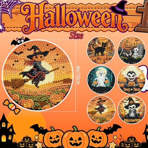 Leatrice 6 PCS Halloween Diamond Art Coasters Small Diamond Painting Kits