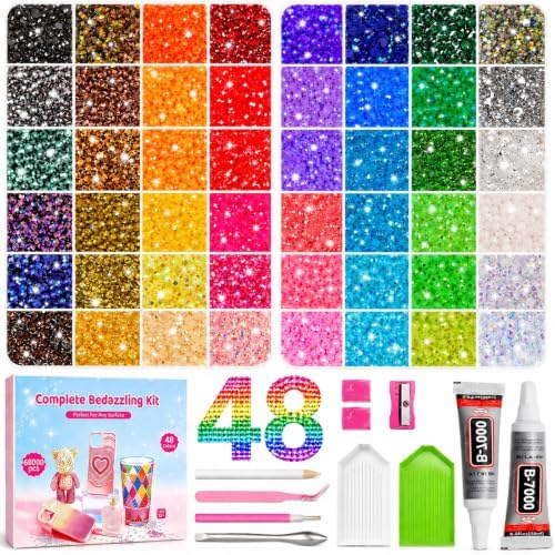 68,000Pcs 48 Colors Bedazzling Kit, 3mm Resin Jelly Flatback Rhinestones