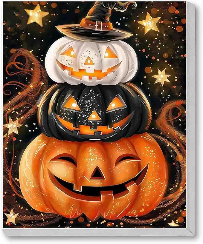 Halloween Diamond Art Kits for Adults with Frame,Pumpkin Diamond Painting