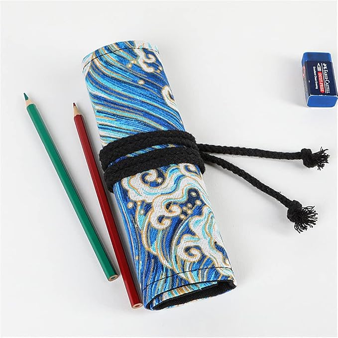 DIYOMR 24/36/72 Slots Pencil Wrap Pencil Rolls, Artist Colored Pencils Roll Up Bag Short Brushes Pouch Case Pencils Organizer for Drawing Coloring and Sketching, NO PENCILS (Blue Ocean, 72slots)