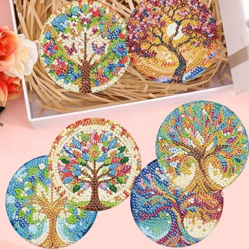 8 Pack Diamond Art Coasters,Tree of Life Diamond Painting Coasters Kits