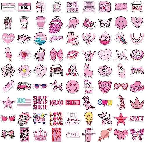 102 Pcs Preppy Stickers Vinyl Aesthetic Waterproof Stickers Adorable Decor
