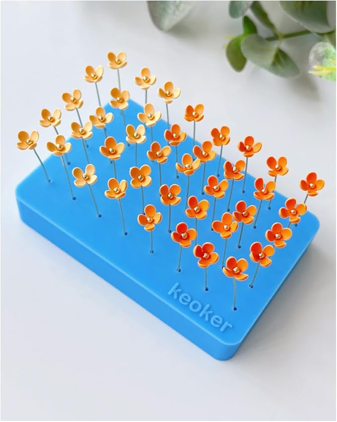 Keoker 1PC Silicone Baking Mat for Polymer Clay, Stud Earring Application Board for Standing & Painting, Polymer Clay Tool Work with Polymer Clay Earring Cutters (Blue)